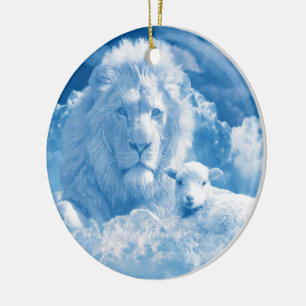 Löwe und Lamm in den Wolken Keramik Ornament