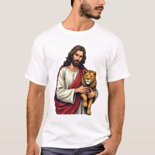Löwe Und Lamm Jesus Graviertes Glaubens-Shirt 2 T-Shirt