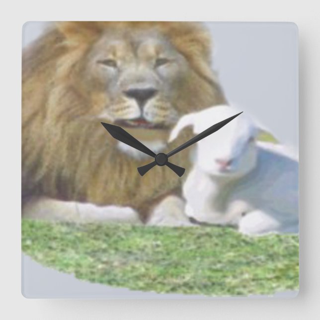 Löwe und Lamm Quadratische Wanduhr (Vorderseite)