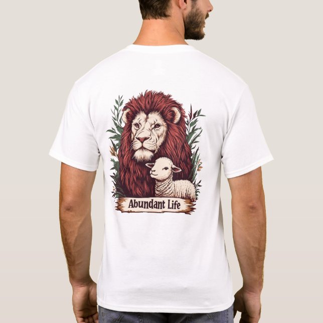 Löwe und Lamm - reichhaltiges T-Shirt (hinten) (Rückseite)