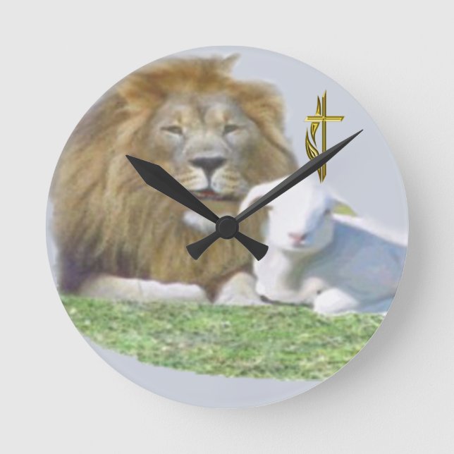 Löwe und Lamm Runde Wanduhr (Vorderseite)
