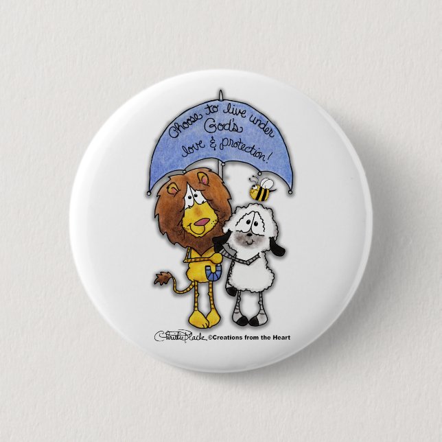 Löwe und Lamm unter Schirm Button (Vorderseite)