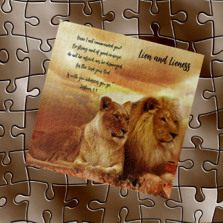 Löwe und Löwin-Jig-Säge-Puzzle-Bibelvers Puzzle