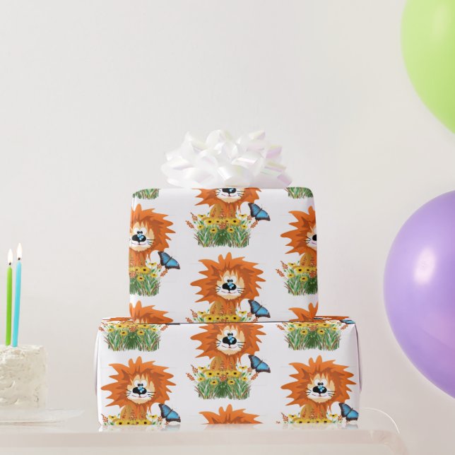 Löwe und Schmetterling Kinder Geschenkpapier (Partygeschenke)