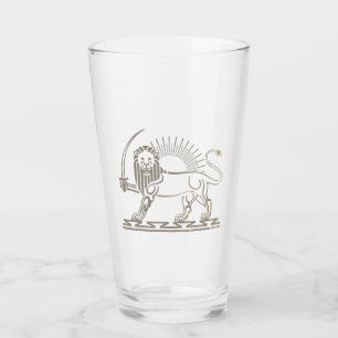 Löwe und Sonne-Emblem des Iran - schwarz und weiß Glas