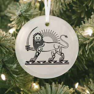 Löwe-und-Sonne-Emblem des Iran - schwarz-weiß Ornament Aus Glas