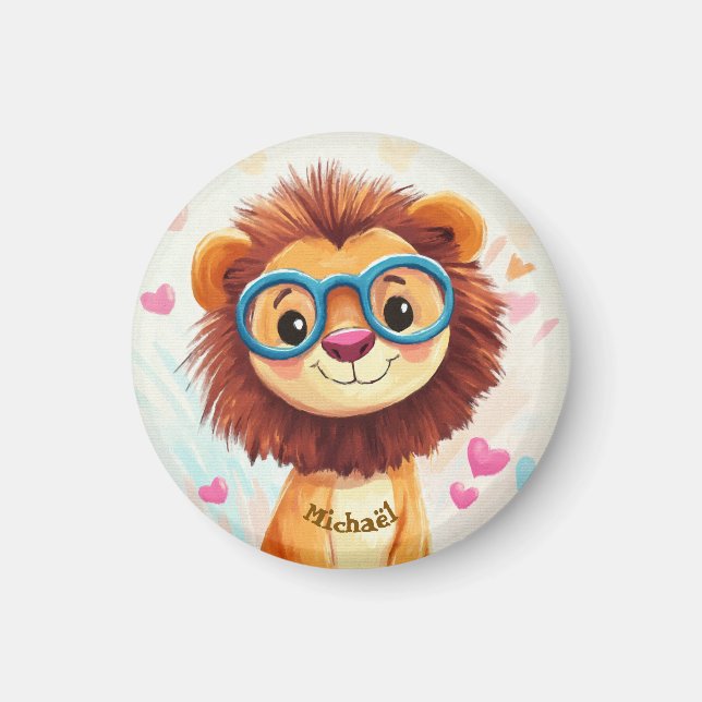 Löwe Valentinstag Herz Abzeichen Kinder Schule Magnet (Vorne)