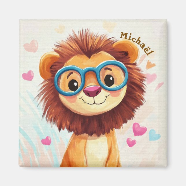 Löwe Valentinstag Herz Abzeichen Kinder Schule Magnet (Vorne)