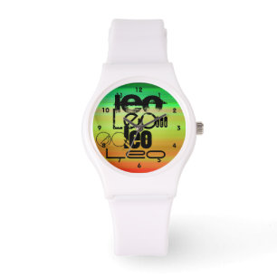 Löwe; Vibrierendes Grünes, orange u. Gelb Armbanduhr