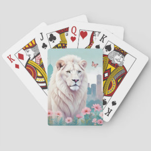 Löwe Vintage-Tier-Natur-Stadt-Blumen-Gemälde Spielkarten