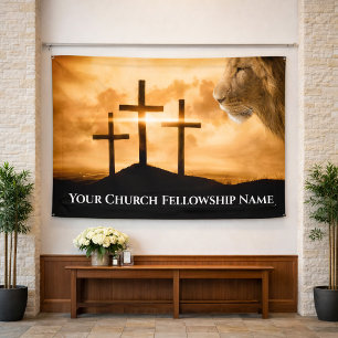 Löwe von Juda Drei Kreuze Goldene Kirche Pastor Banner