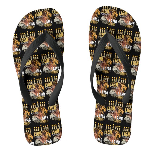 Löwe von Juda Lamm Gottes schwarzer Unisex Flip Flops (Fußbett)