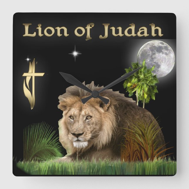 Löwe von Juda Quadratische Wanduhr (Vorderseite)