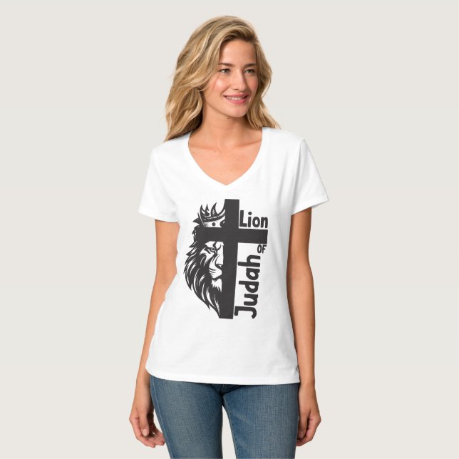 Löwe von Judah Bold Half Löwe Halbkreuz Christlich T-Shirt (Vorderseite Vollansicht)