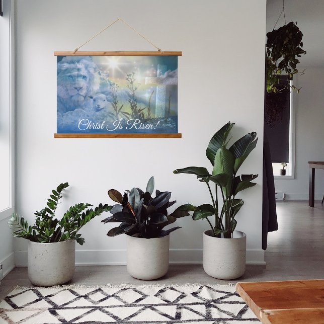 Löwe von Judah Lamm Gottes Christlicher Ostern Wandteppich Mit Holzrahmen (Von Creator hochgeladen)