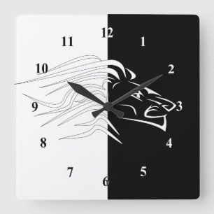 Löwe - weiß und schwarz quadratische wanduhr