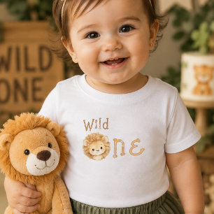 Löwe Wild Eins Erstes Geburtstags-Baby-Mädchen-T-S Baby T-shirt