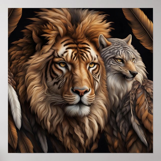 Löwe, Wolf mit Speditionsgesicht Poster (Vorne)