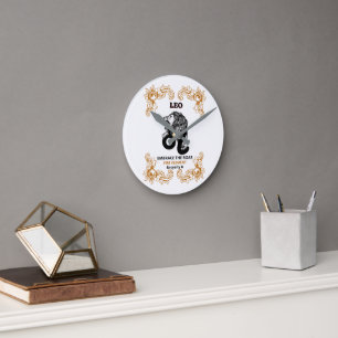 Löwe Zodiac Königlichkeit   Umarme das Feuer Eleme Runde Wanduhr