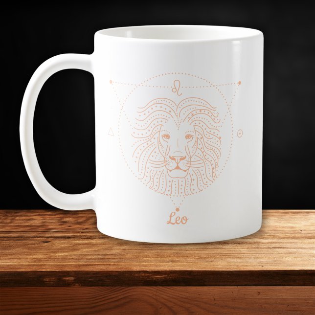 Löwe-Zodiac Line Art Weiß-Pfirsich Kaffeetasse (Von Creator hochgeladen)