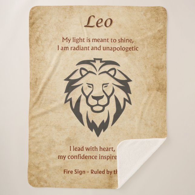 Löwe-Zodiac mit selbstbewussten Affirmationen  Sherpadecke (Vorderseite)
