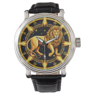 Löwe-Zodiac-Symbol über himmlischem Sternenhinterg Armbanduhr