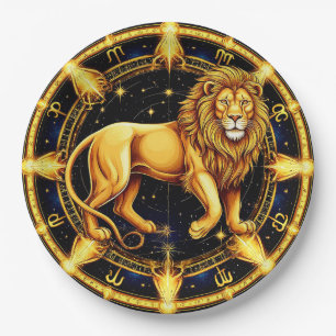 Löwe-Zodiac-Symbol über himmlischem Sternenhinterg Pappteller
