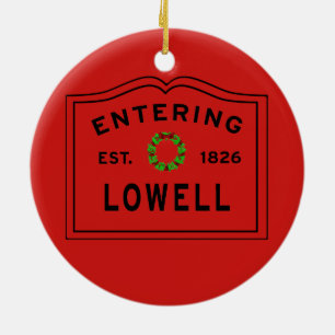 Lowell, MA Holiday Wreath Keramik Ornament