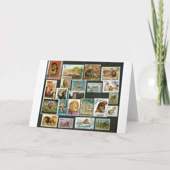 Löwen auf Briefmarke Karte (Vorderseite)