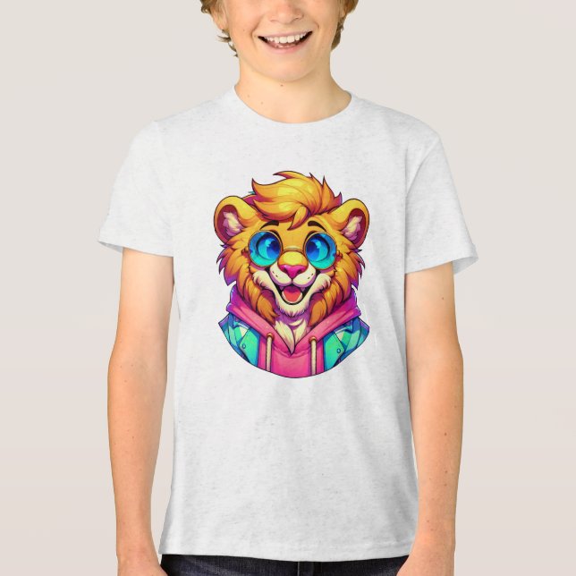 Löwen Cartoon Kunst mit funky Stil Tri-Blend Shirt (Vorderseite)