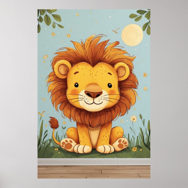 Löwen-Comic-Wandbild für Kinderzimmer Poster (Vorne)