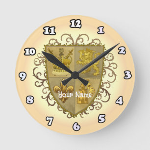 Löwen-Familienwappen Nachname Runde Wanduhr