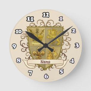 Löwen-Familienwappen Nachname Runde Wanduhr
