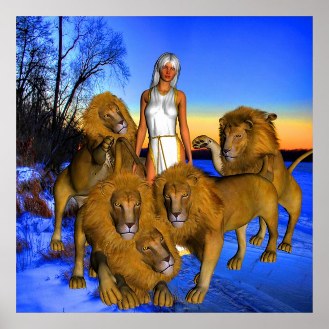 Löwen im Winter Poster (Vorne)