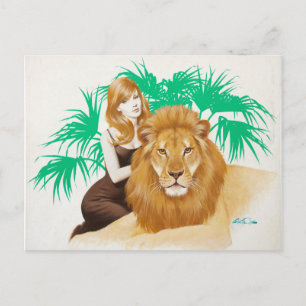 Löwen-PinUp Postkarte