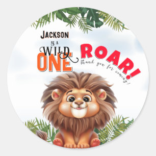 Löwen-Safari Wild One Kindergeburtstag Runder Aufkleber