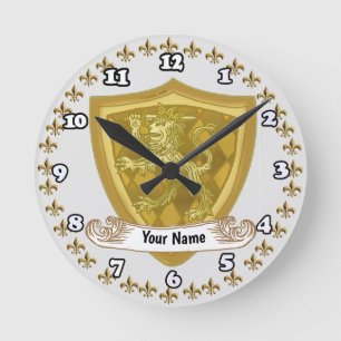 Löwen Schild Familienwappen Nachname Runde Wanduhr