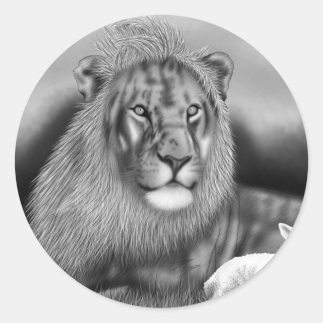 Löwen und das Lamm Runder Aufkleber (Vorderseite)