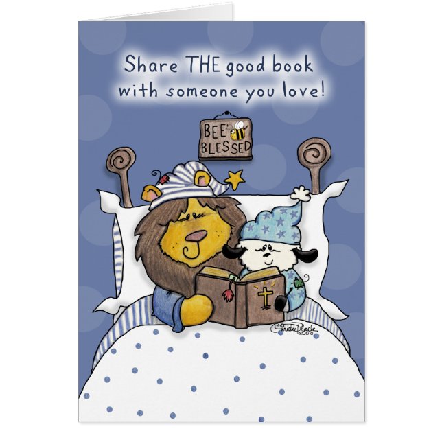 Löwen und Lamb teilen sich die gute Buchkarte (Vorne)