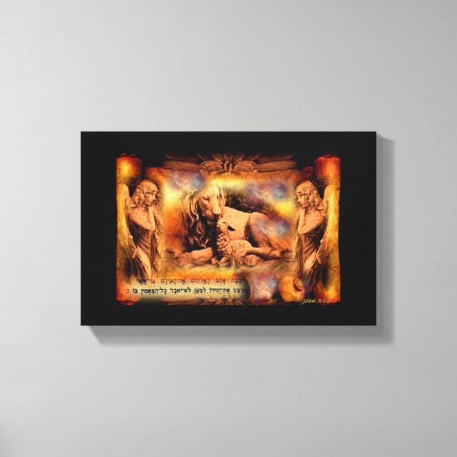 Löwen und Lamm mit Engel Leinwand Mauer Kunstbibel (Vorderseite)