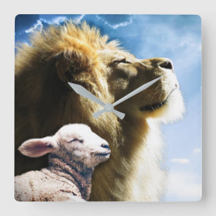 Löwen- und Lamm-Wandschloss Quadratische Wanduhr