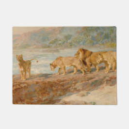 Löwen und Löwen auf der Bank eines afrikanischen F Fußmatte