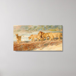 Löwen und Löwen auf der Bank eines afrikanischen F Leinwanddruck