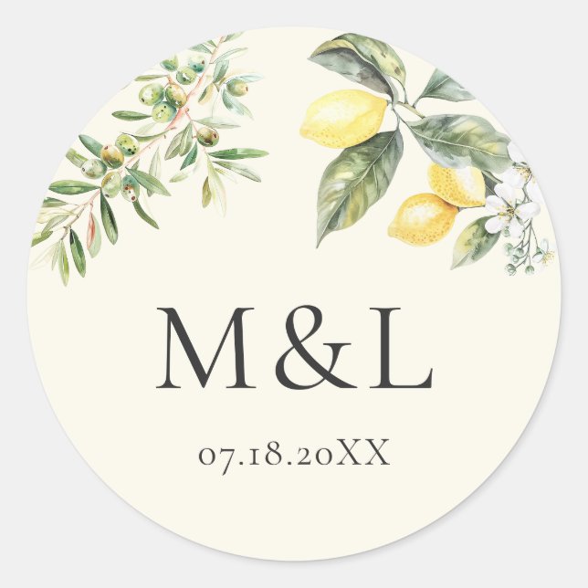 Löwen und Olive Nature Wedding Envelope Runder Aufkleber (Vorderseite)