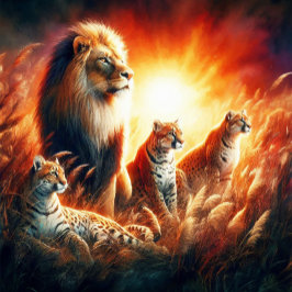 Löwen und Tiger in sonnendurchfluteten, wilden Grä Puzzle