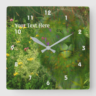 Löwen und Wildblumen Fantasy Art Quadratische Wanduhr