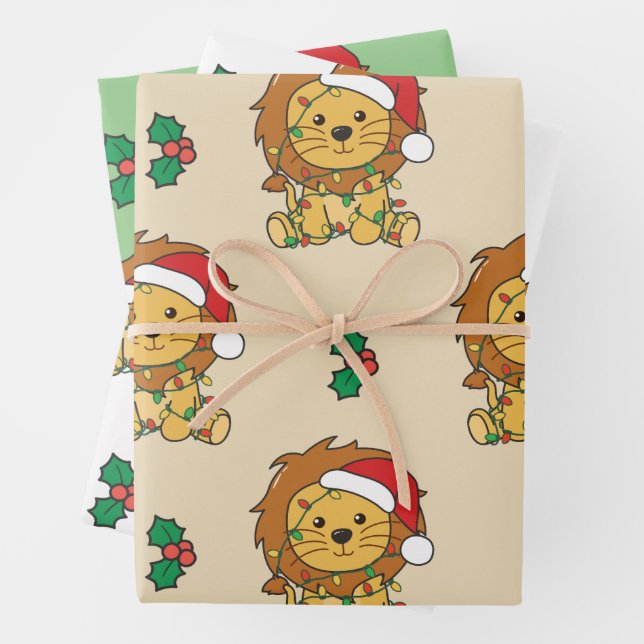 Löwen Weihnachten Wintertiere Feiertage Löwen Geschenkpapier Set (Beispiel)