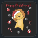 Löwen Weihnachtsschnee Wintertiere Löwen Quadratischer Aufkleber<br><div class="desc">Der Löwe zu Weihnachten mit Feenlicht. Hübsche Tiere mit Geschenken und Schnee zu den Ferien. Auch lustig für Weihnachten im Juli. Löwen sind süße Tiere und perfekt zu Weihnachten.</div>