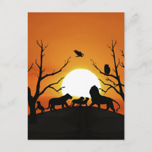 Löwenfamilie bei Sonnenuntergang in Afrika Postkarte