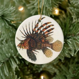 Löwenfisch Fisch, Vintage Meeresleben Tier Keramik Ornament